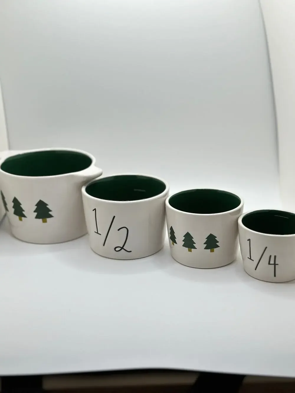 Rae Dunn Christmas Tree White w Green In Measuring Cups, Brand New!